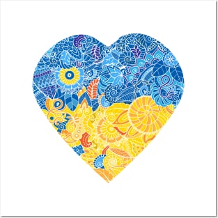 Floral heart in colors of Ukrainian flag Posters and Art